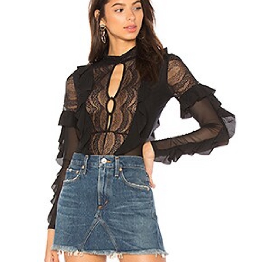 For Love And Lemons Black Lace Bodysuit